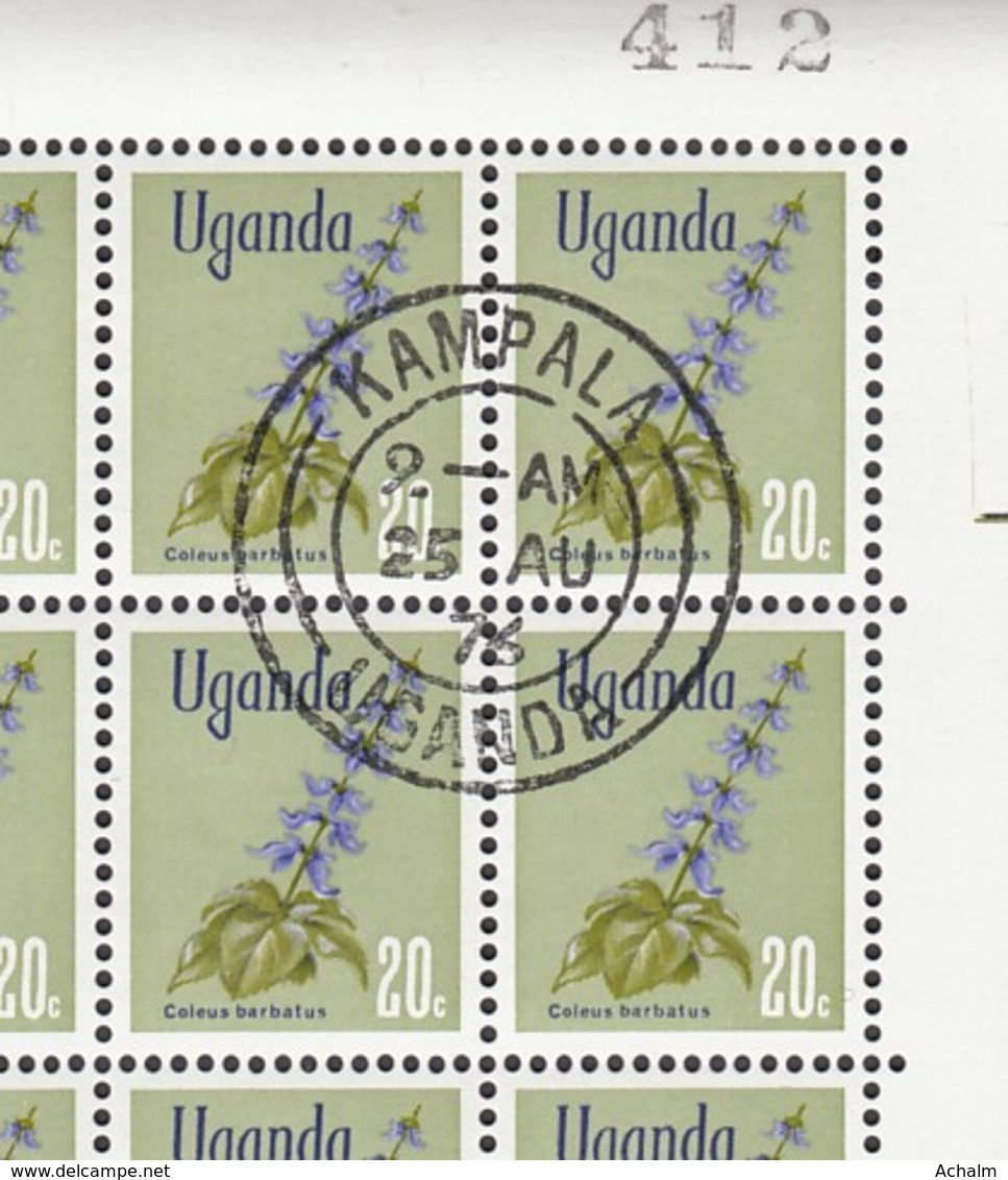 Uganda Of 1969 - Sheet Of Stamps 100 X MiNr. 108 Used - Native Flora - Coleus Barbatus - Uganda (1962-...)