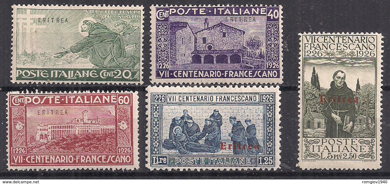 ERITREA 1926  SAN FRANCESCO SASS. 102-106 MLH VF++++++++++++++++++++++++ - Eritrea