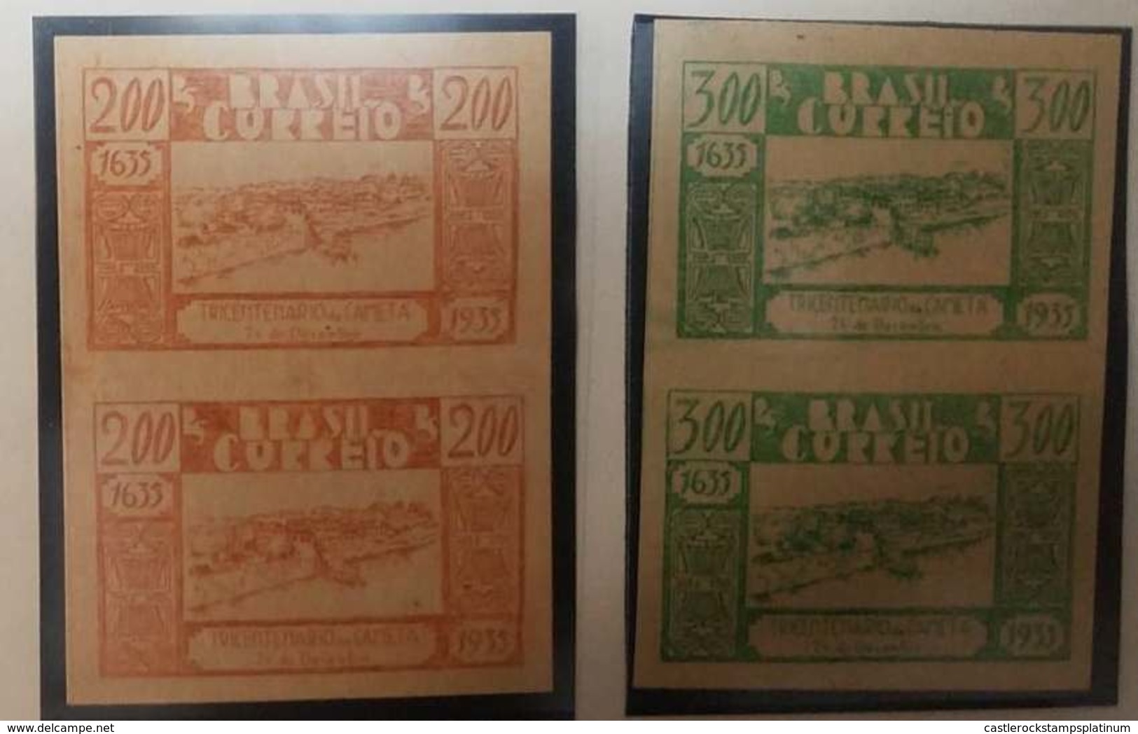 O) 1939 BRAZIL, PROOF IMPERFORATE,  VIEW OF CAMETA -FOUNDING FROM 1635 -SCT 419 200r -SCT 420 300x. XF - Unused Stamps