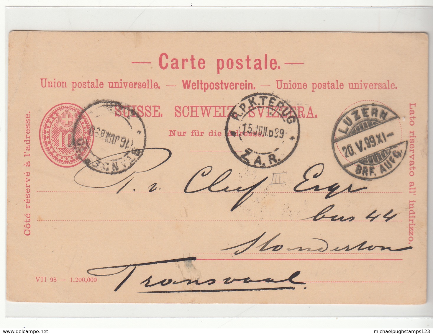 Switzerland / Stationery / Transvaal / Postmarks - Autres & Non Classés