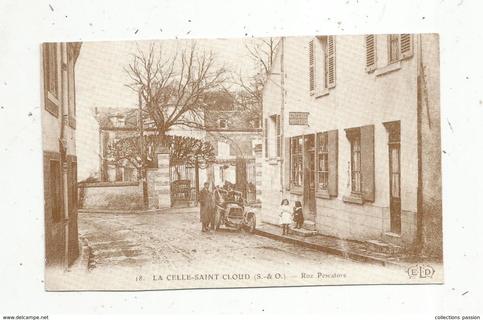 Reproduction De Cp, 1979 , épicerie , Mercerie ,  78, LA CELLE SAINT CLOUD ,rue PESCATORE , Automobile - Andere & Zonder Classificatie