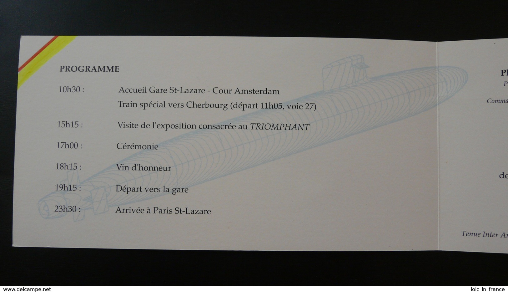 Carte D'invitation Inauguration Du Sous-marin Le Triomphant à Cherbourg 50 Manche 1993 (ex 1) - Sous-marins