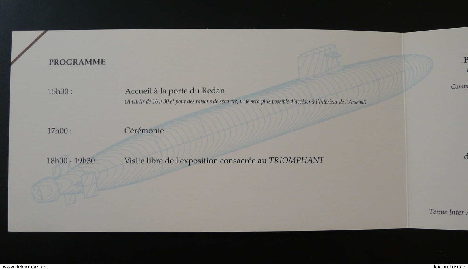 Carte D'invitation Inauguration Du Sous-marin Le Triomphant à Cherbourg 50 Manche 1993 (ex 3) - Sous-marins