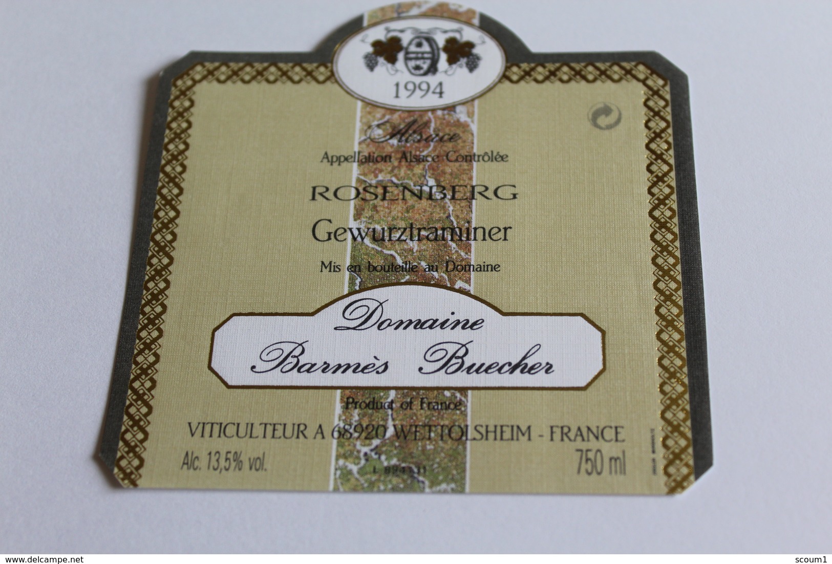 Etiquette De Vin Neuve Jamais Servie GEWURZTRAMINER   ROSENBERG  1994 Domaine Barmes Buecher  WETTOLSHEIM - Gewurztraminer