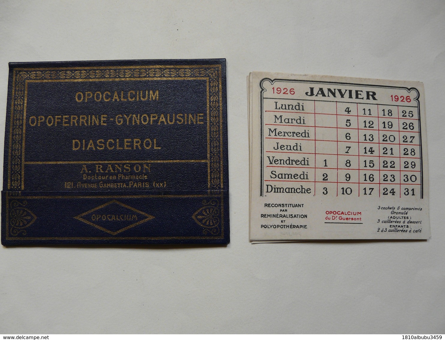 VIEUX PAPIERS - CALENDRIER PETIT FORMAT 1926 - OPOCALCIUM - A. RANSON Docteur En Pharmacie - Paris XXéme - Petit Format : 1921-40