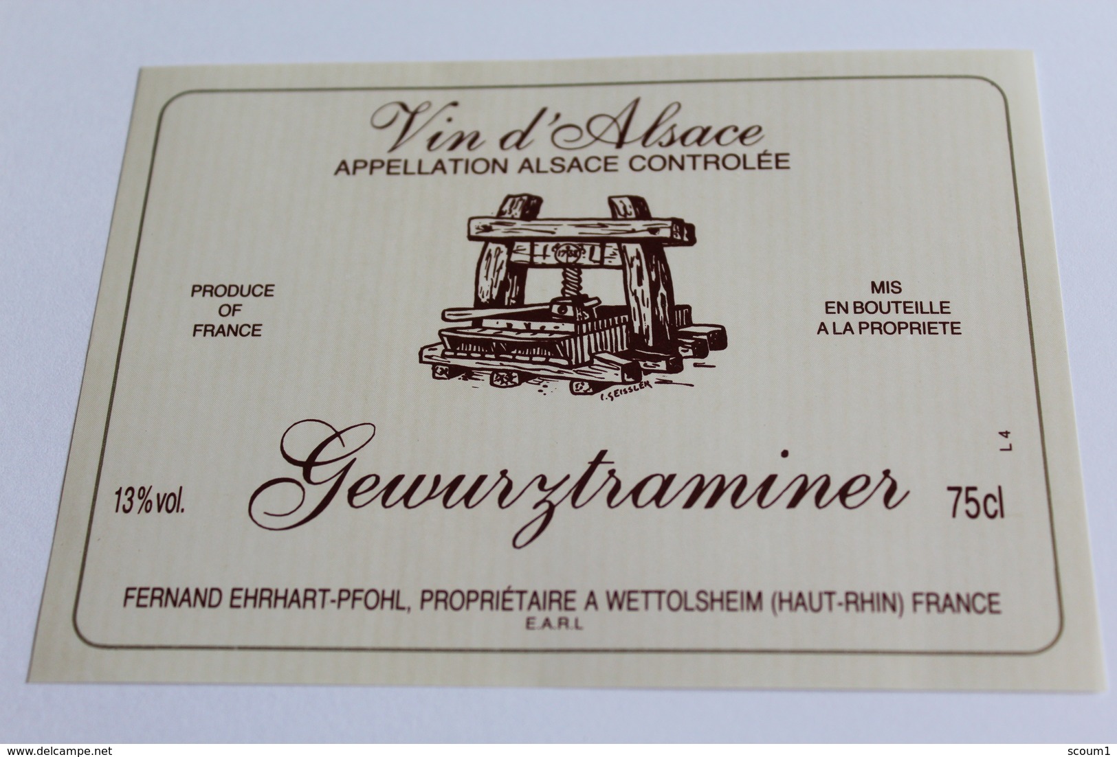 Etiquette De Vin Neuve Jamais Servie GEWURZTRAMINER    Fernand EHRHART PFOHL A WETTOLSHEIM - Gewurztraminer