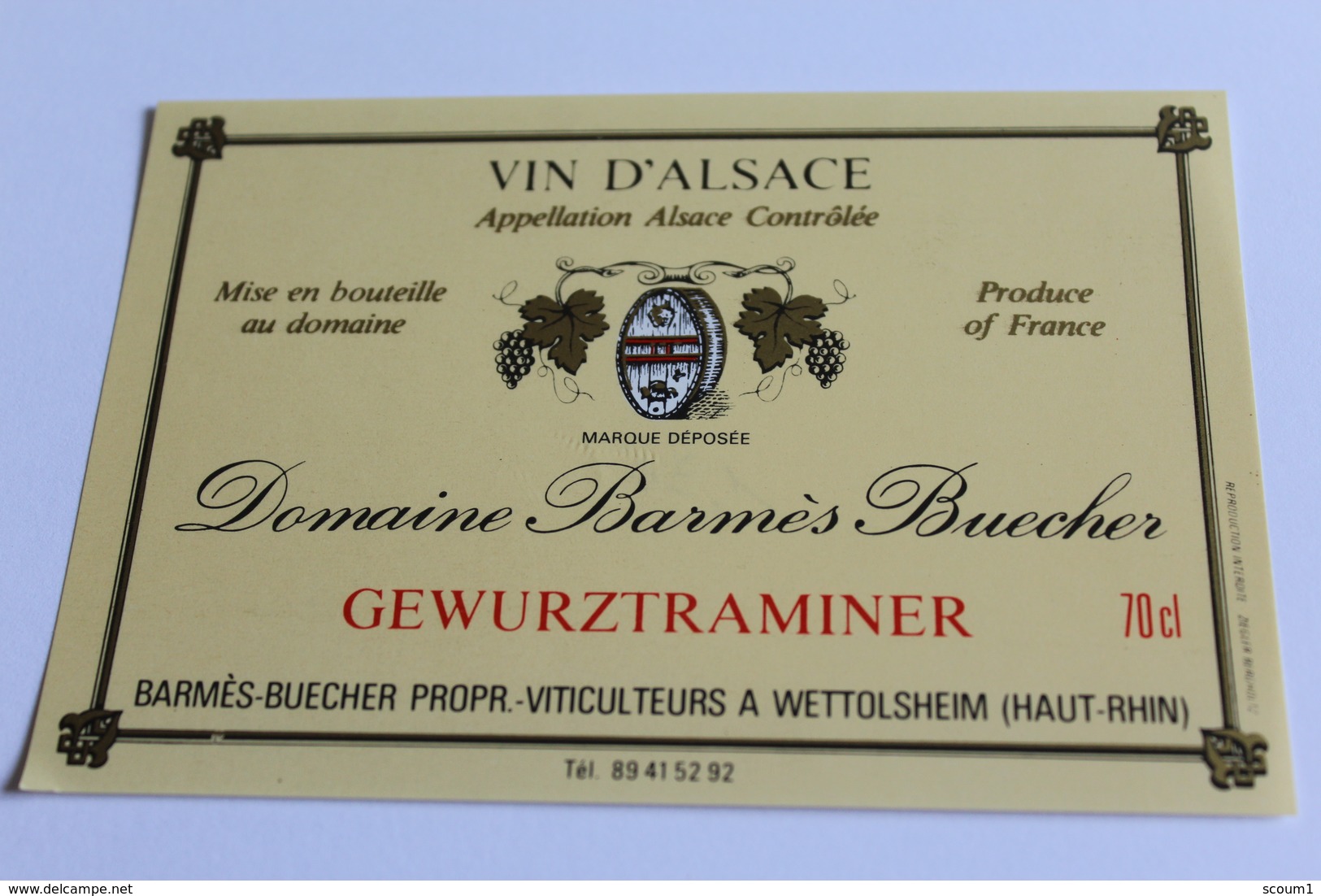 Etiquette De Vin Neuve Jamais Servie GEWURZTRAMINER  DOMAINE BARMES BUECHER      A  WETTOLSHEIM - Gewurztraminer
