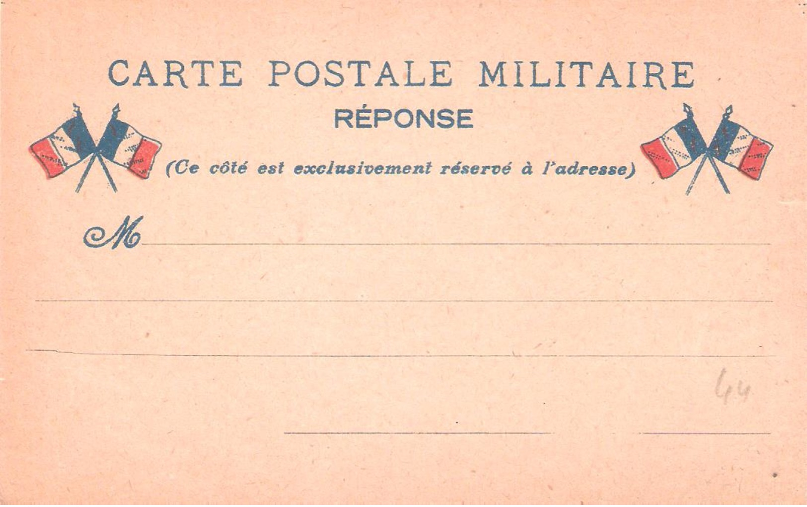 Carte De FRANCHISE MILITAIRE 2 Drapeaux Neuve Avec Mention REPONSE - Guerre De 1914-18