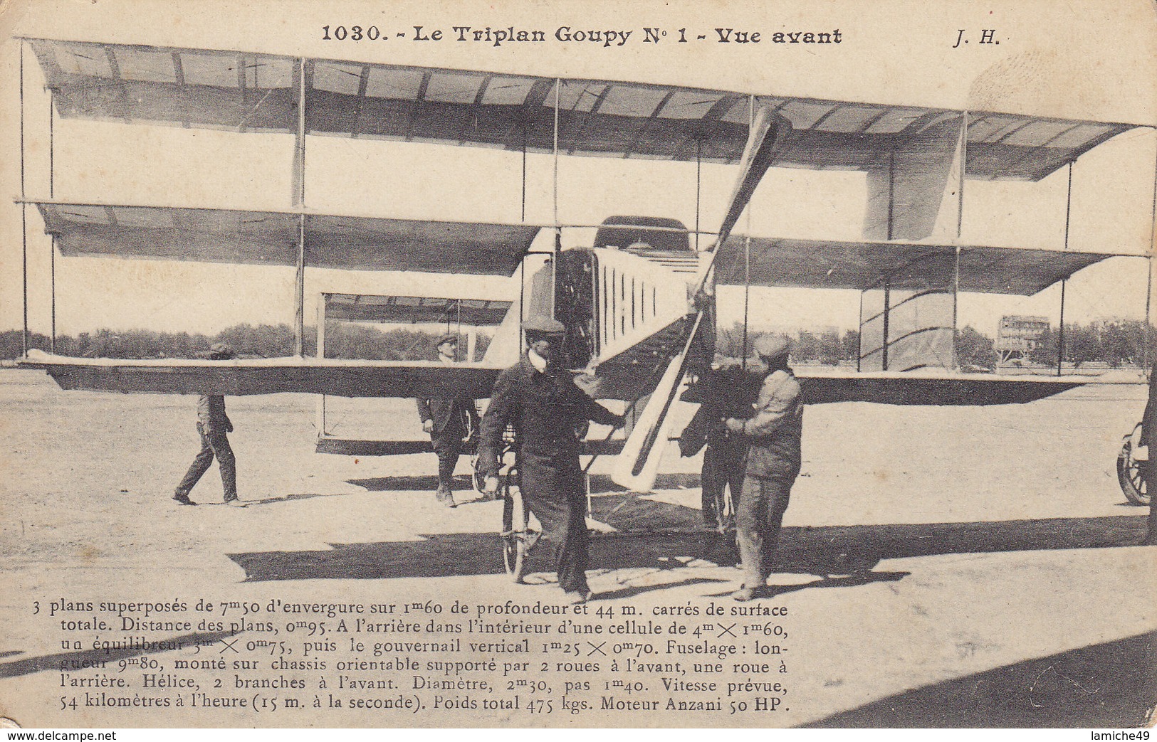 Le Triplan Goupy N° 1 – Vue Avant ( Avion ) Circulée Timbrée 1908 - Aviateurs