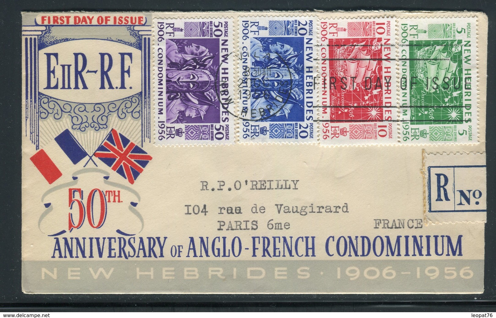 Nouvelles Hébrides - Enveloppe FDC 1956 En Recommandé Pour Paris -  Réf J115 - FDC