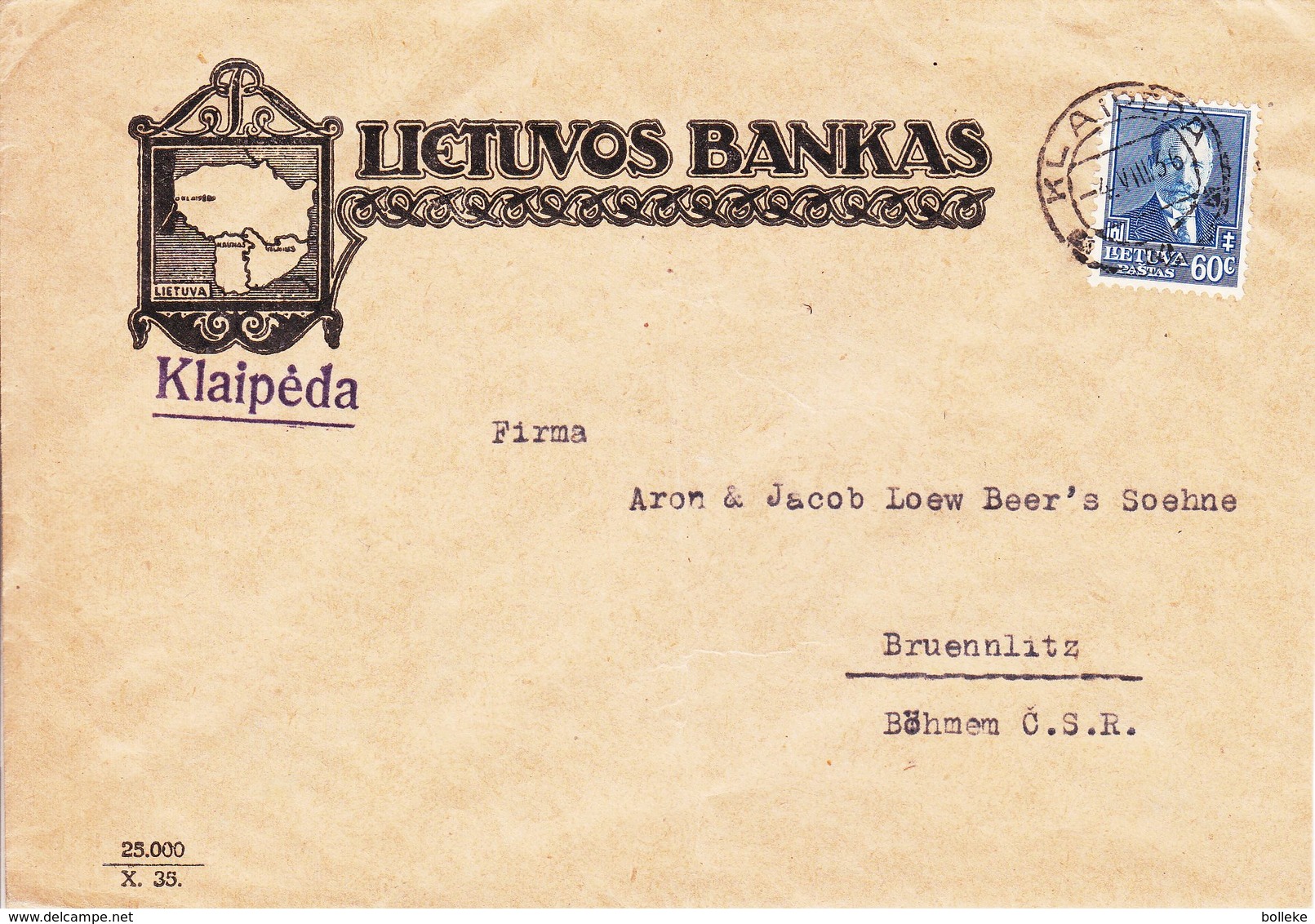 Lituanie - Lettre De 1936 - Oblit Klaipeda - Exp Vers Bruenlitz - Banque - - Litauen