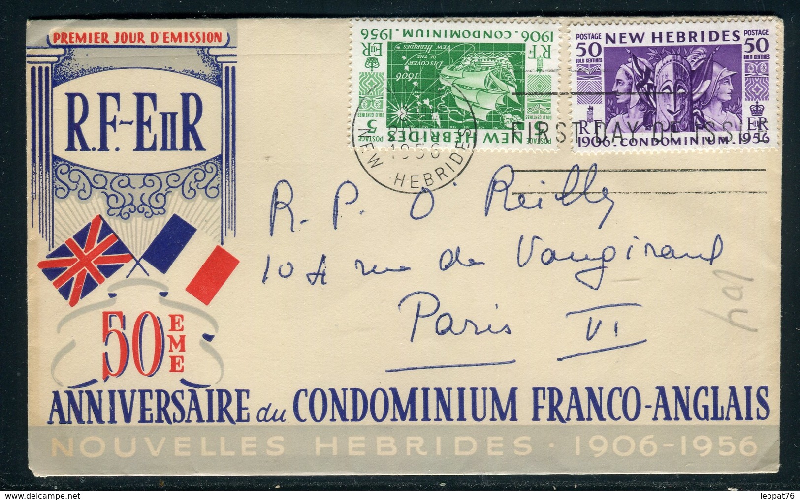 Nouvelles Hébrides - Enveloppe FDC 1956 Pour Paris -  Réf J121 - FDC