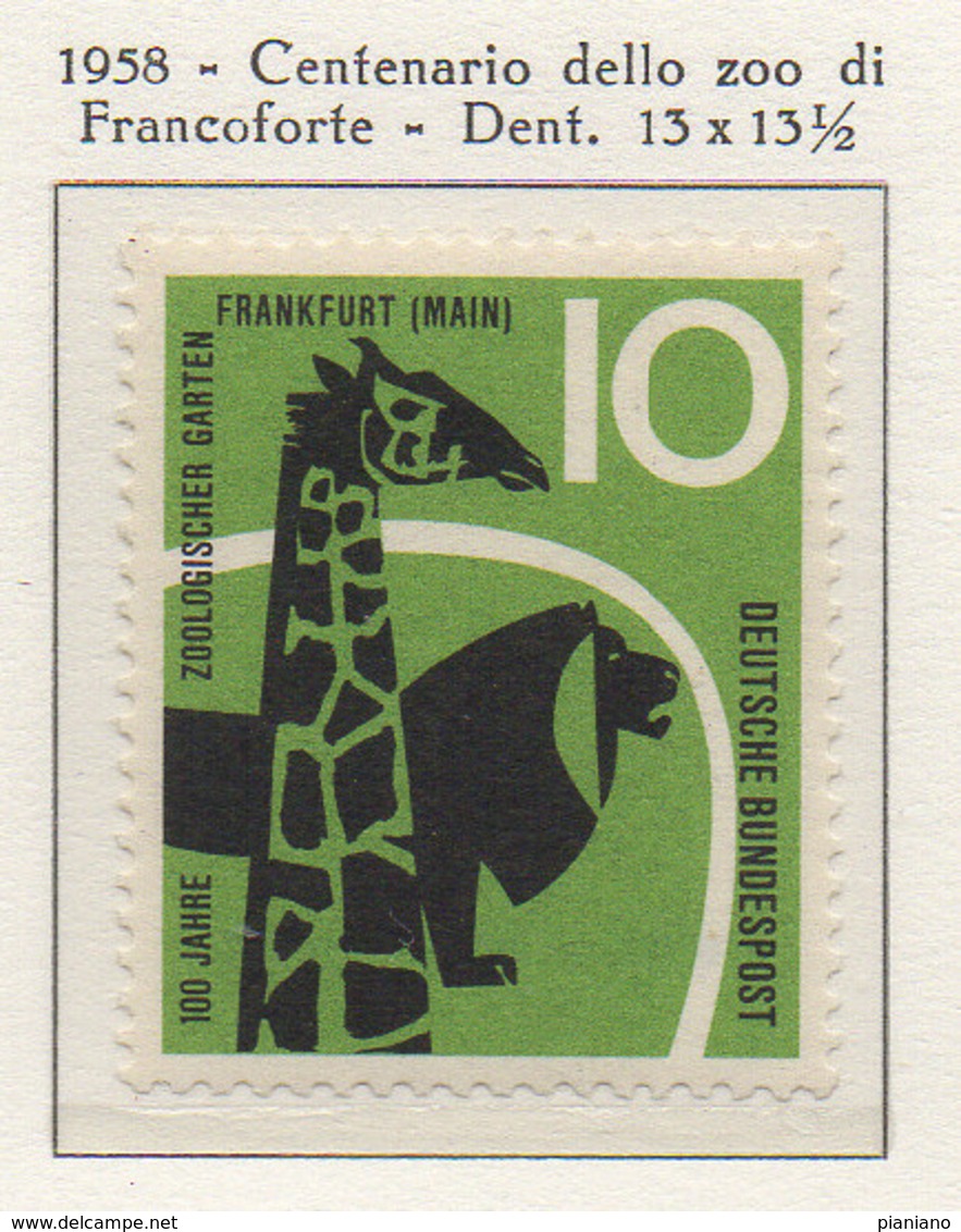 PIA - GERMANIA - 1958  : Centenario Dello Zoo Di Francoforte  -   (Yv 159) - Nuevos
