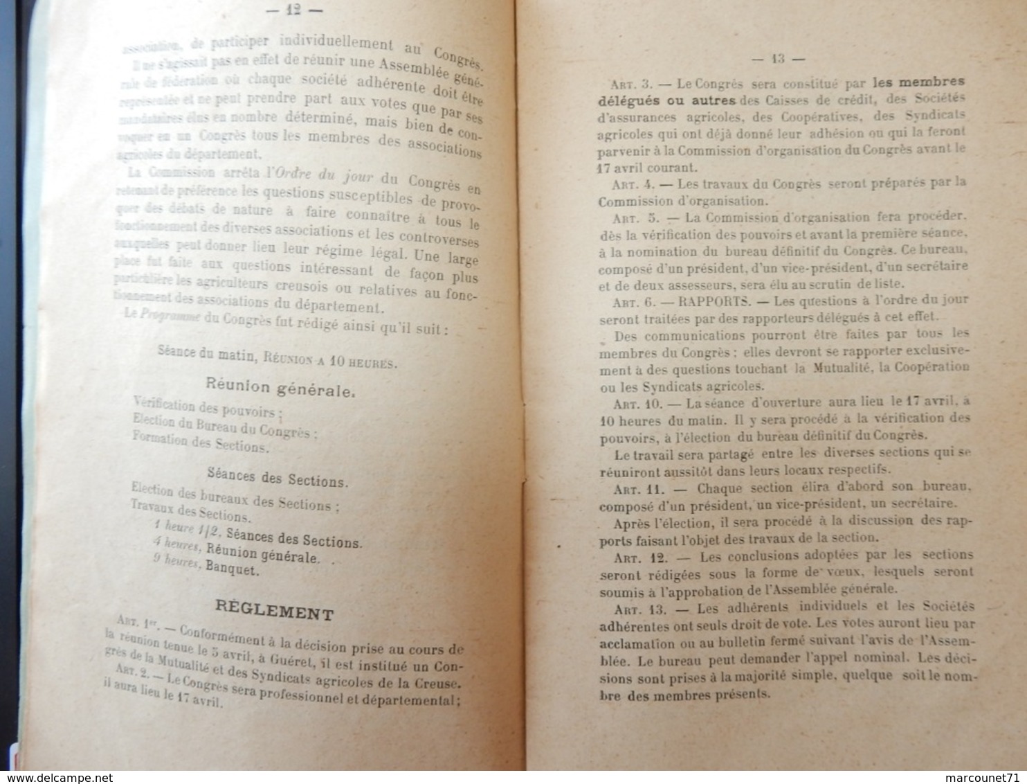 DOCUMENT CONGRES DEPARTMENTAL MUTUALITÉ AGRICOLES DE LA CREUSE RAPPORTS ET COMPTE RENDU GUERET 1913 - Autres & Non Classés