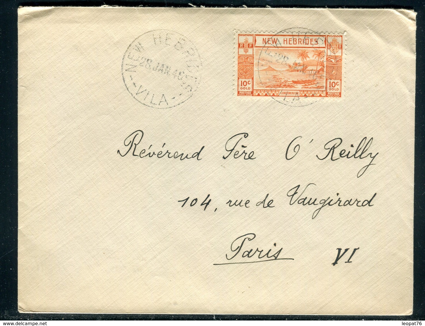 Nouvelles Hébrides - Enveloppe De Port Villa Pour Paris En 1946 , Affranchissement Plaisant -  Réf J126 - Brieven En Documenten