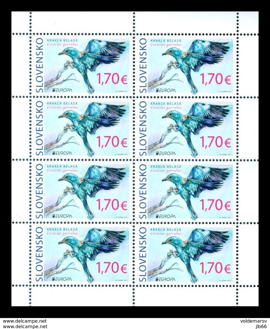 Slovaquie 2019 EUROPA  Feuillet De 8 Timbres Oiseau Le Rollier D'Europe Coracias Garrulus - Nuevos