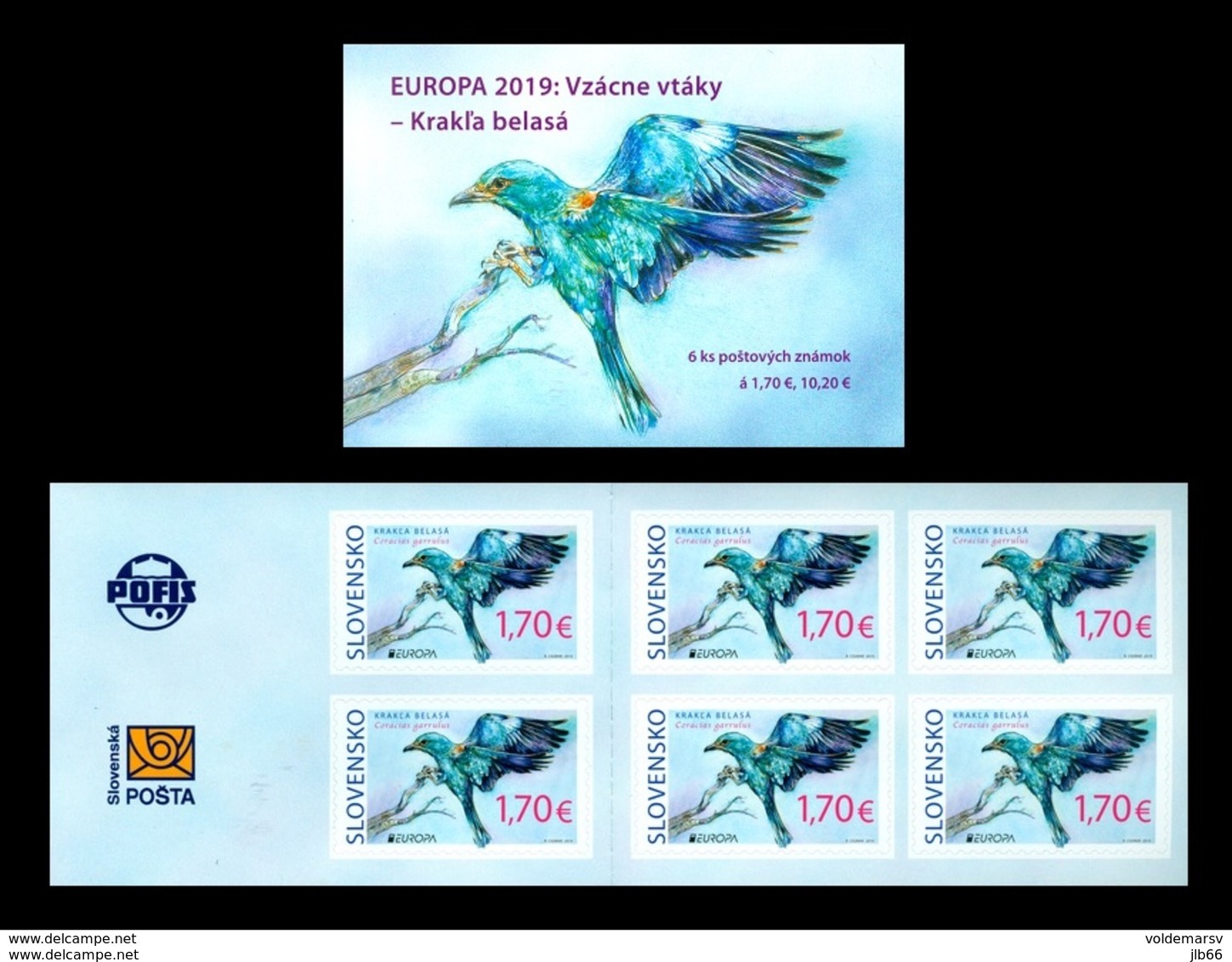 Slovaquie 2019 EUROPA  Le Carnet De 6 Timbres ND Oiseau Le Rollier D'Europe Coracias Garrulus - Nuovi