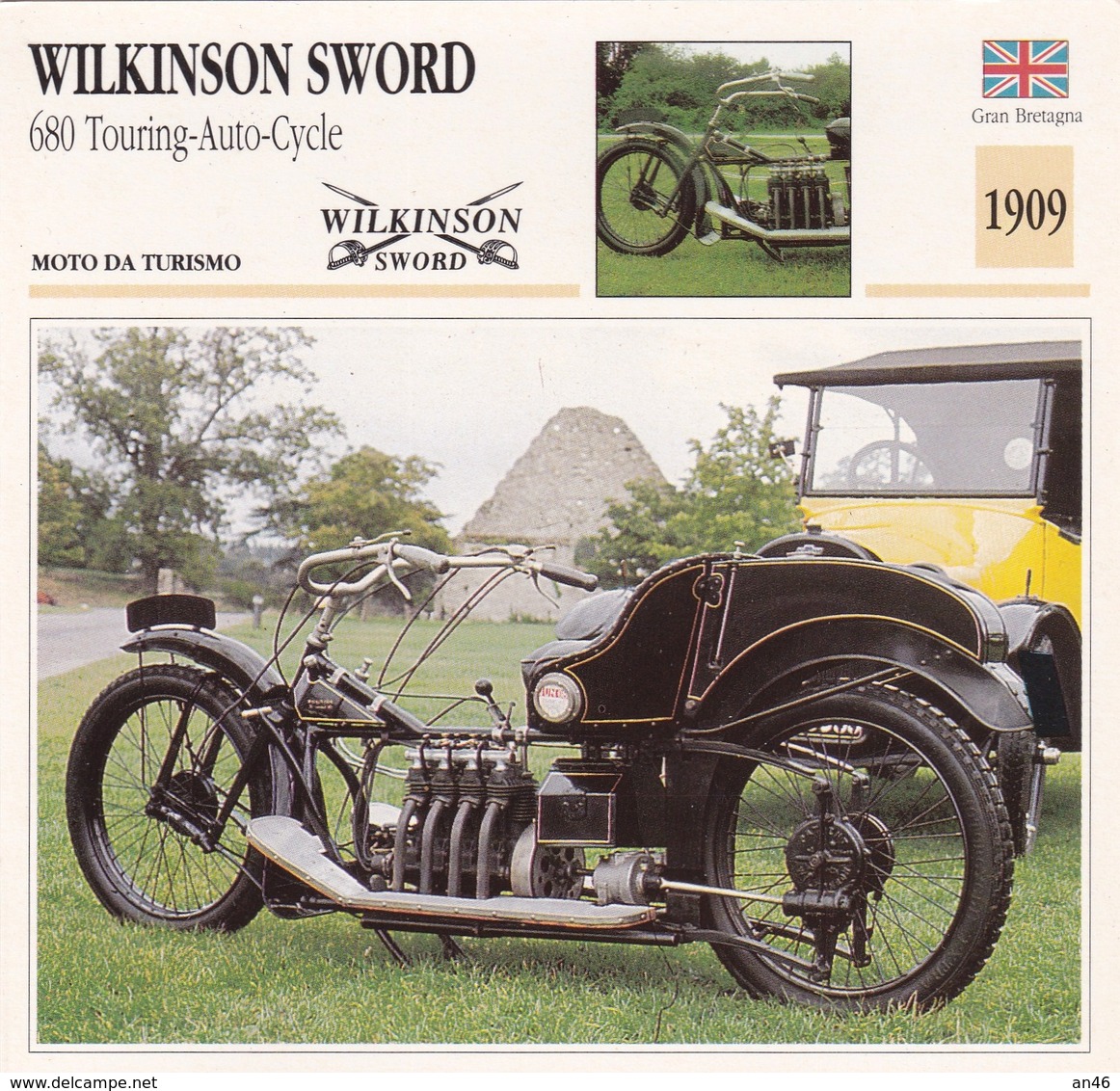 MOTO DA TURISMO WILKINSON SWORD 680 TOURING AUTO CYCLE GRAN BRETAGNA 1909 DESCRIZIONE COMPLETA SUL RETRO AUTENTICA 100% - Advertising