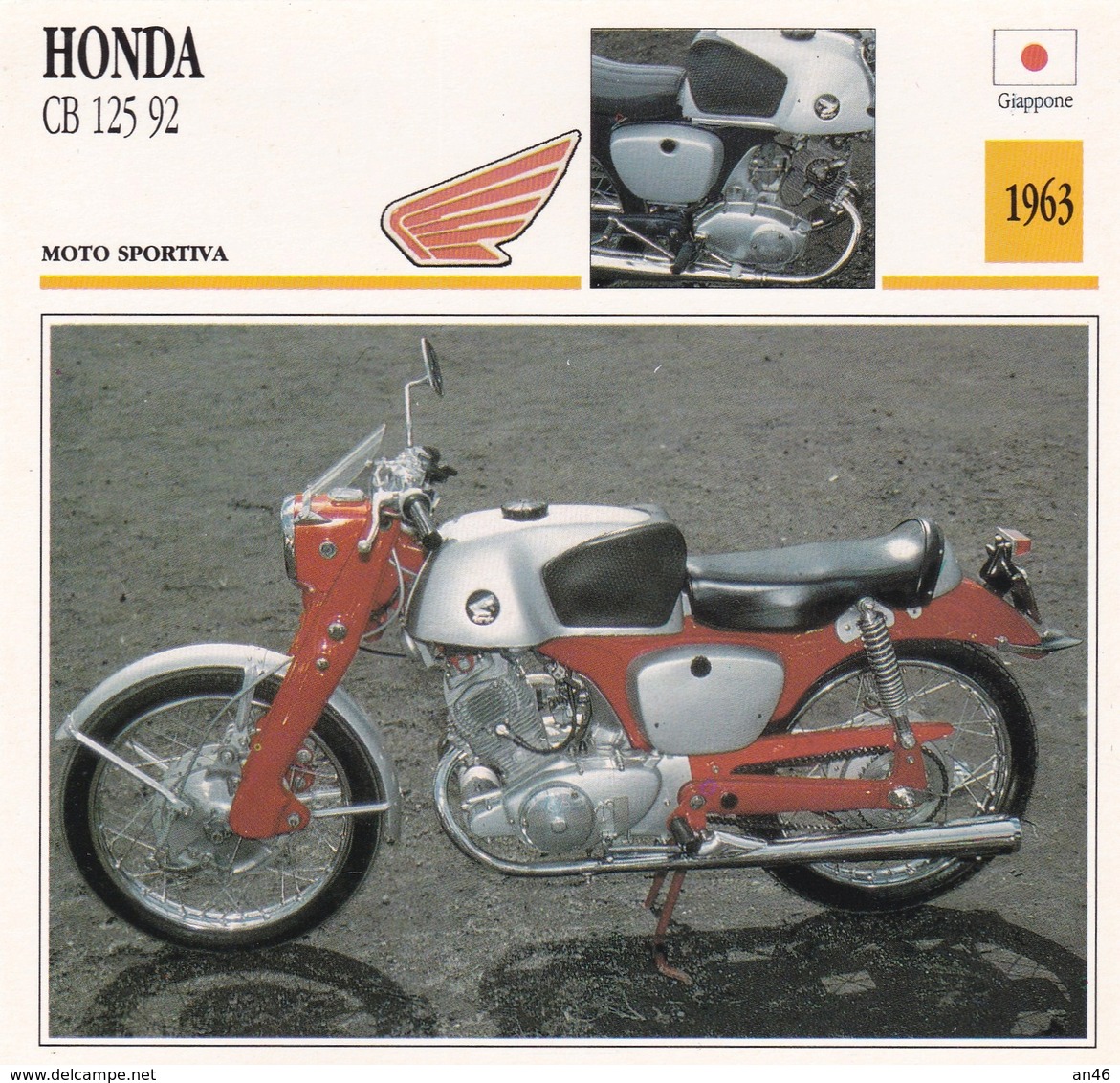 MOTO SPORTIVA HONDA CB 125 92 GIAPPONE 1963 DESCRIZIONE COMPLETA SUL RETRO AUTENTICA 100% - Advertising