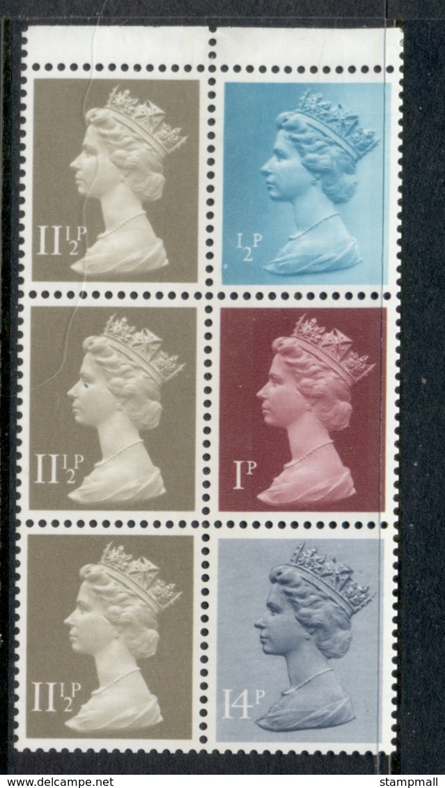 GB 1981 Machin 0.5p Turquoise Blue 2B, 1p Crimson 2B, 11.5px3 Drab BR, 14pgrey Blue 2B Booklet Pane MUH - Machins