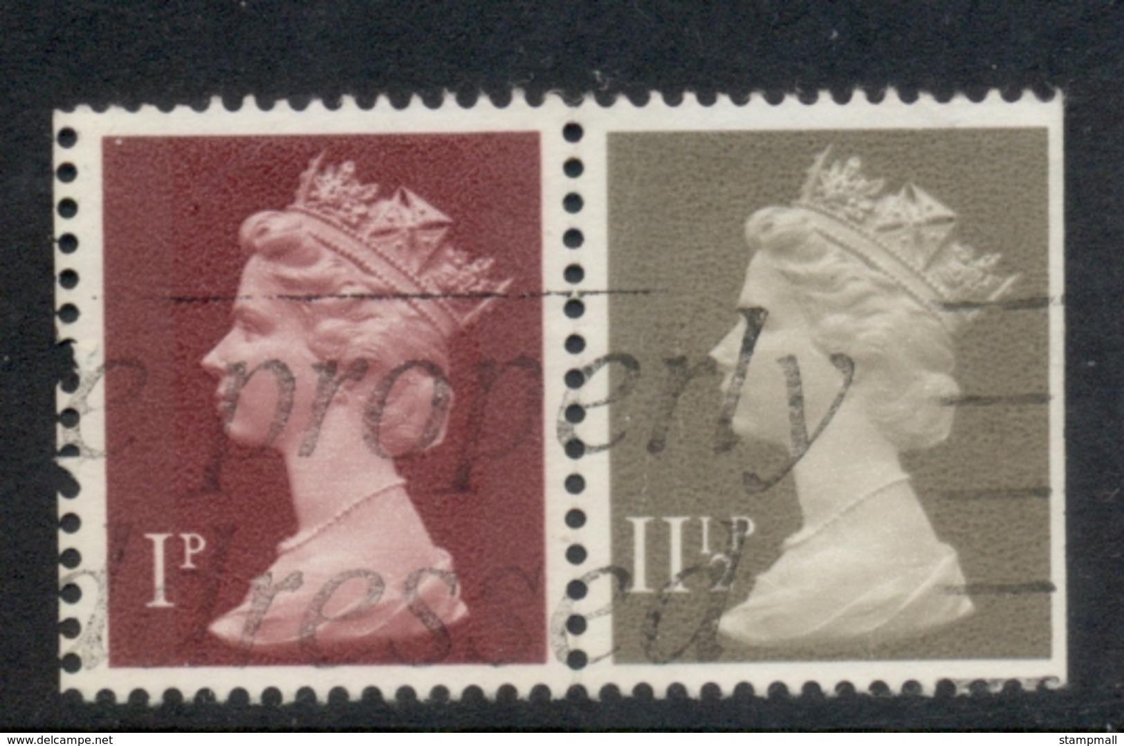 GB 1981 Machin 1p Crimson 2B, 11.5p Drab BL FU - Machins