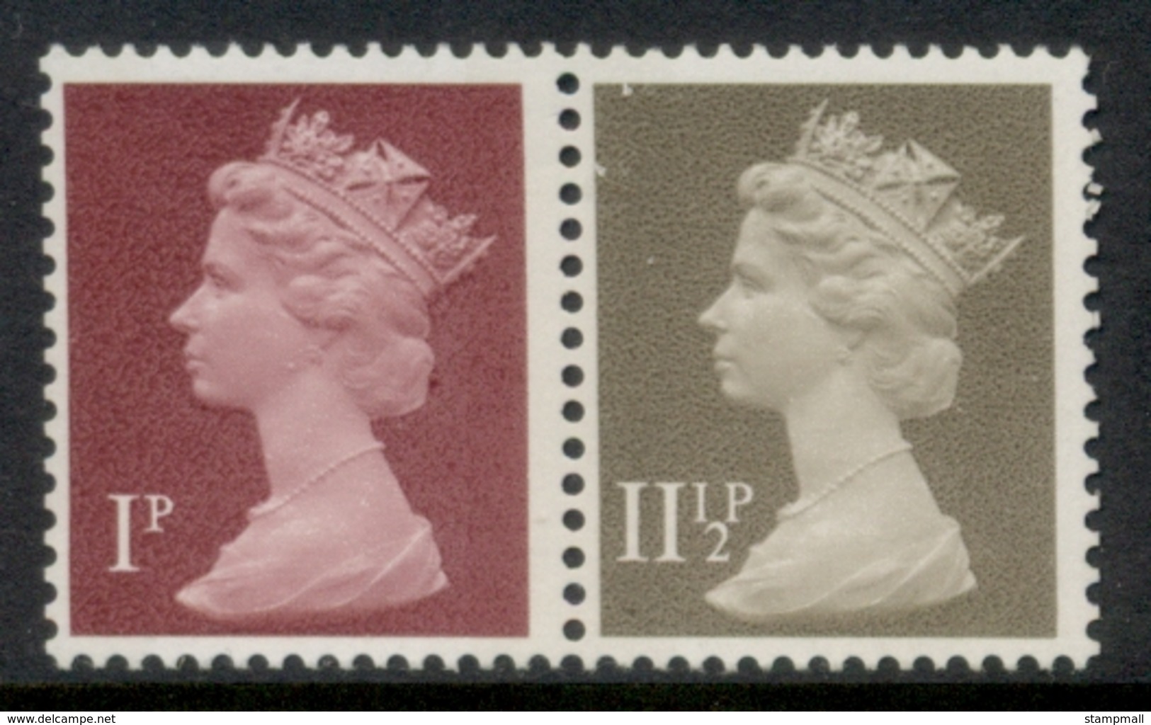 GB 1981 Machin 1p Crimson 2B, 11.5p Drab BL MUH - Machins