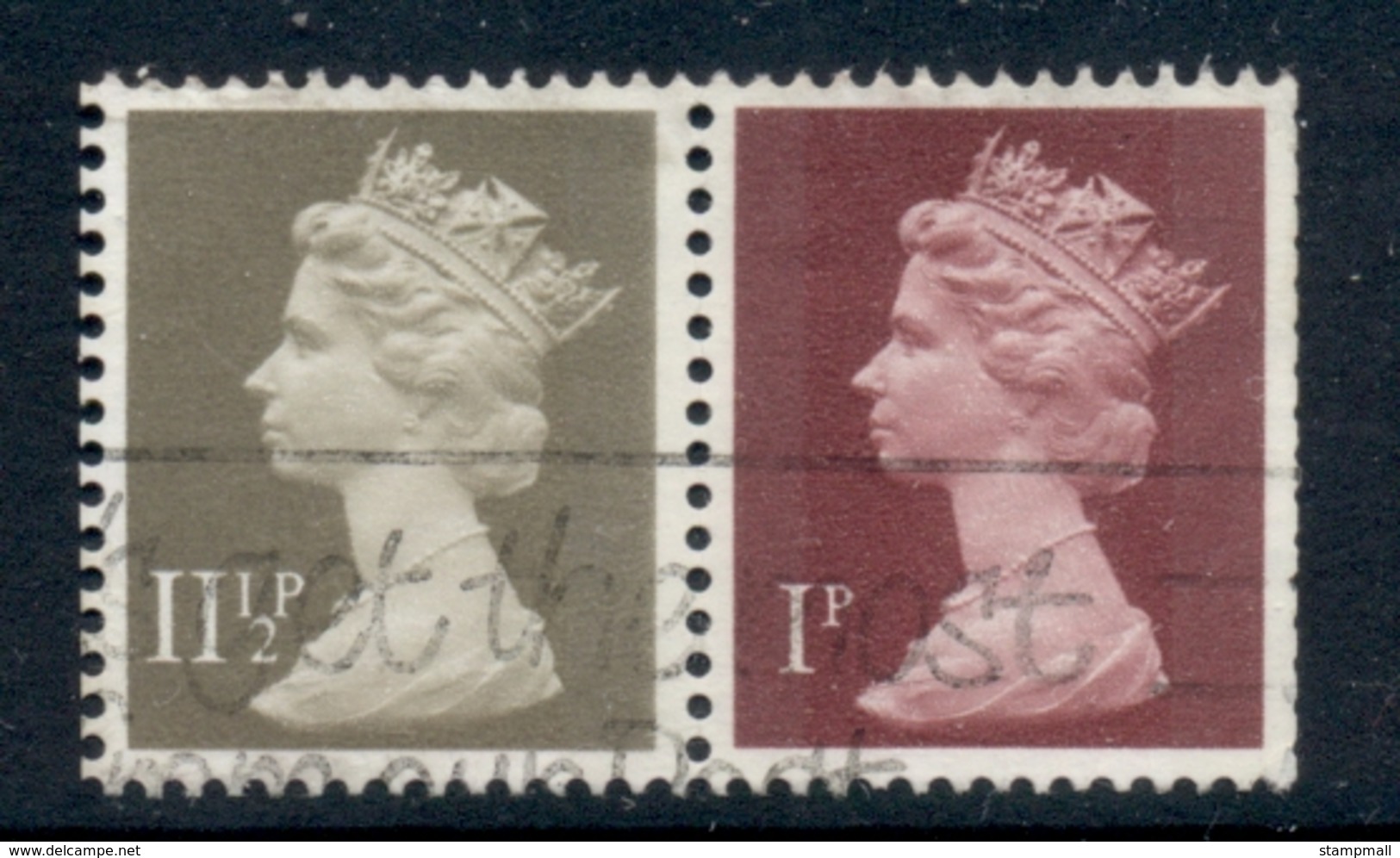 GB 1981 Machin 1p Crimson 2B, 11.5p Drab BR FU - Machins