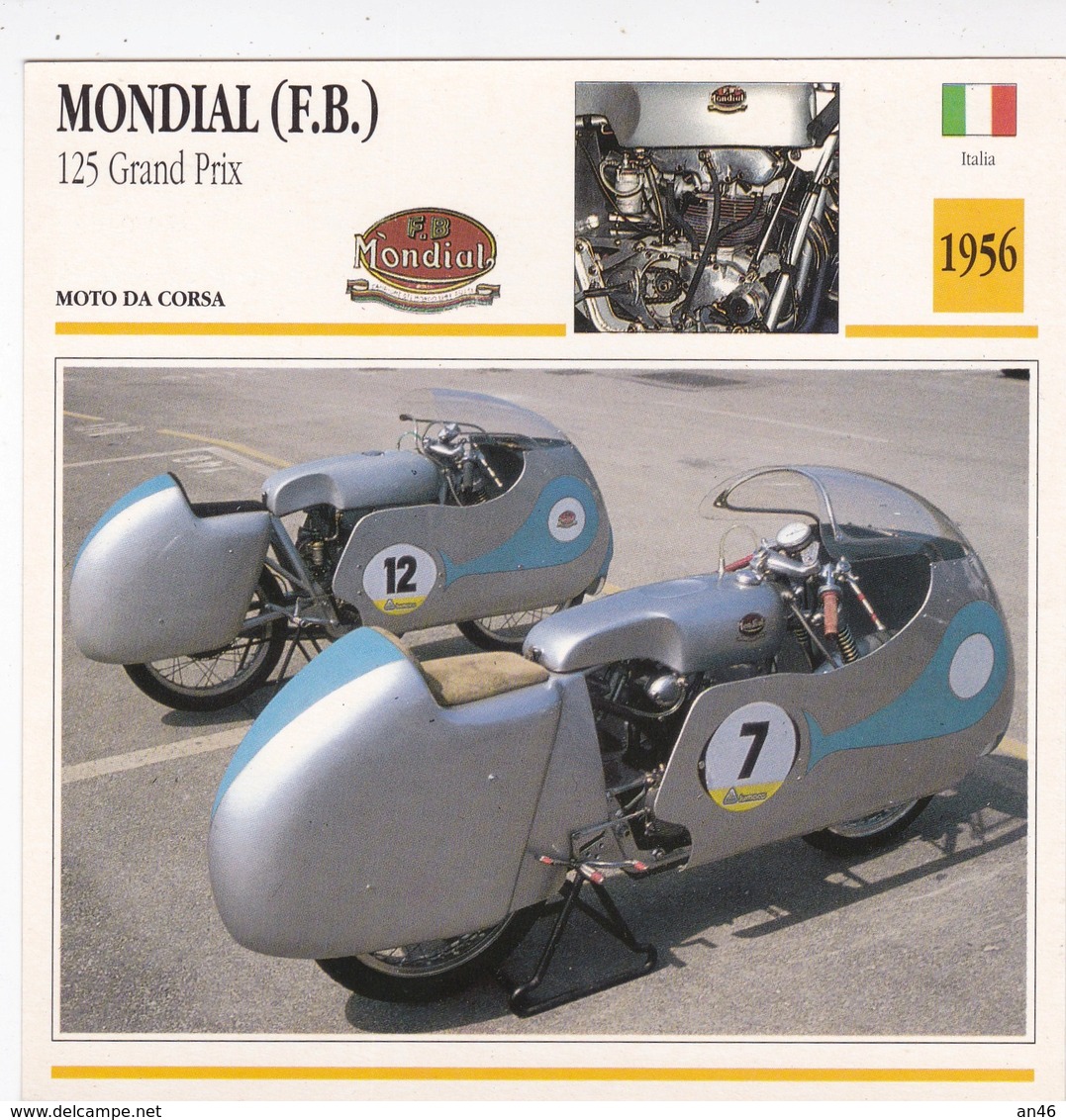 MOTO DA CORSA MONDIAL (F.B.) 125 GRAND PRIX ITALIA 1956 DESCRIZIONE COMPLETA SUL RETRO AUTENTICA 100% - Werbung