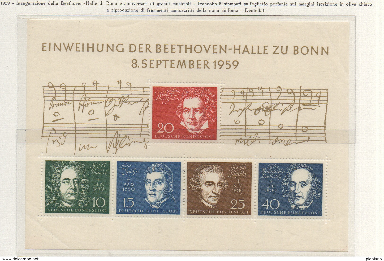 PIA - GERMANIA - 1959  : Inaugurazione Della Beethoven-Halle E Anniversari Di Grandi Musicisti  -   (Yv 188-92) - Nuovi