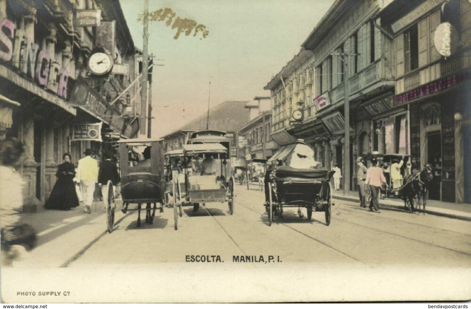 Philippines, MANILA, Escolta, Street Scene With Horse Carts (1905) RPPC Postcard - Philippines