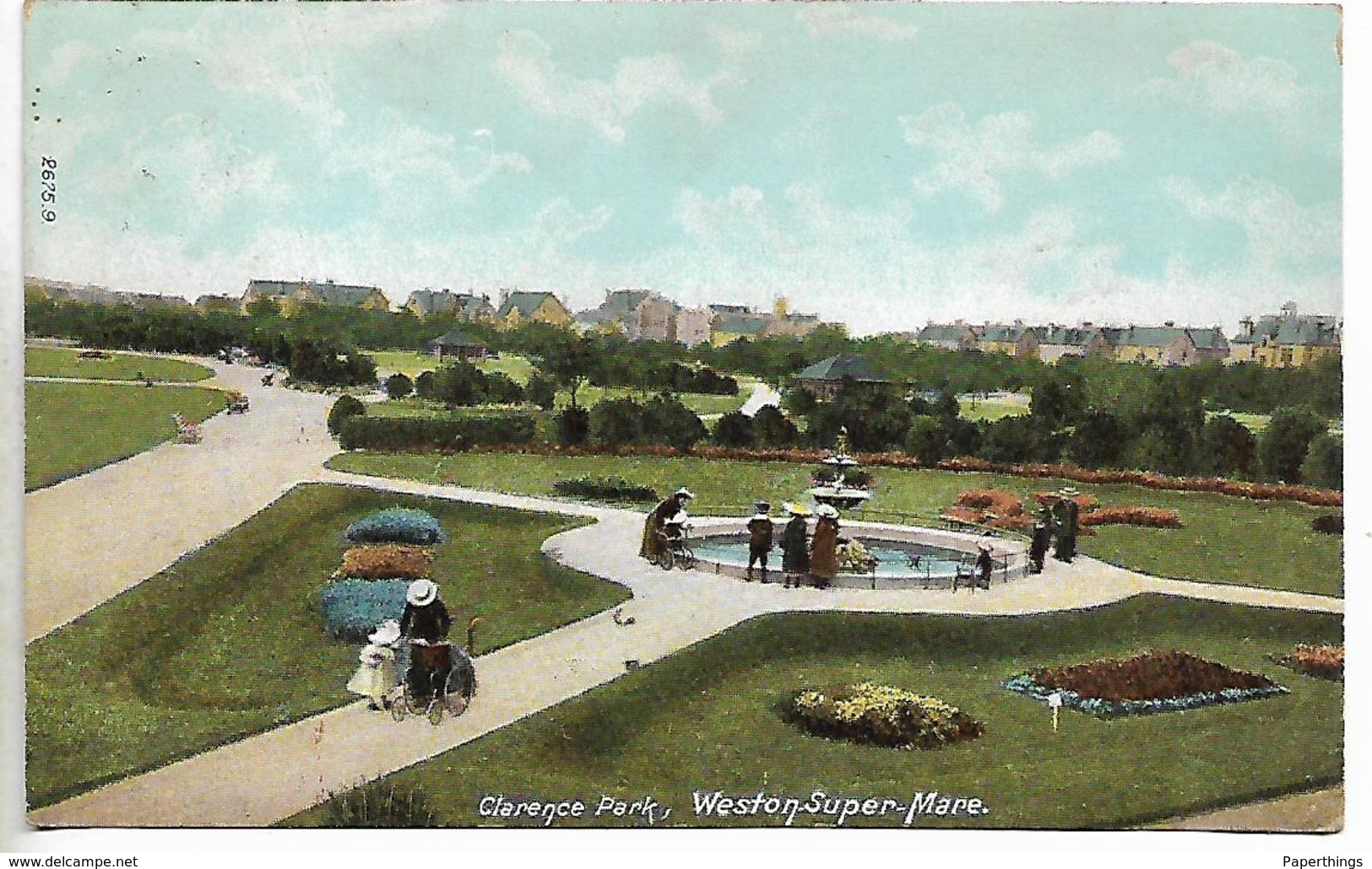 Old Colour Postcard, Weston-super-mare, Clarence Park. Pond, Footpath, Landscape, People. 1909. - Weston-Super-Mare