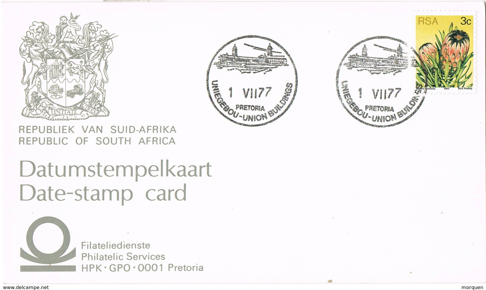 33245. Tarjeta PRETORIA  (RSA) South Africa 1977. Union Building - Cartas & Documentos