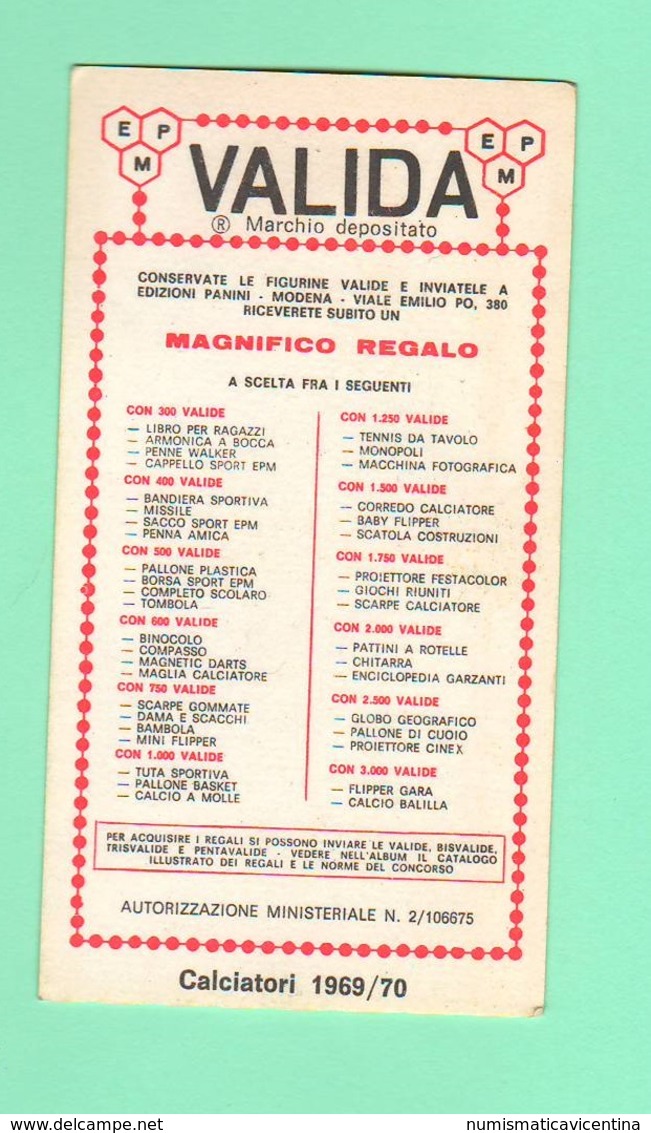 Calcio PANINI VALIDA Figurine Calciatori Nazionale Italiana Depetrini + Locatelli 1969 / 1970 - Edizione Italiana