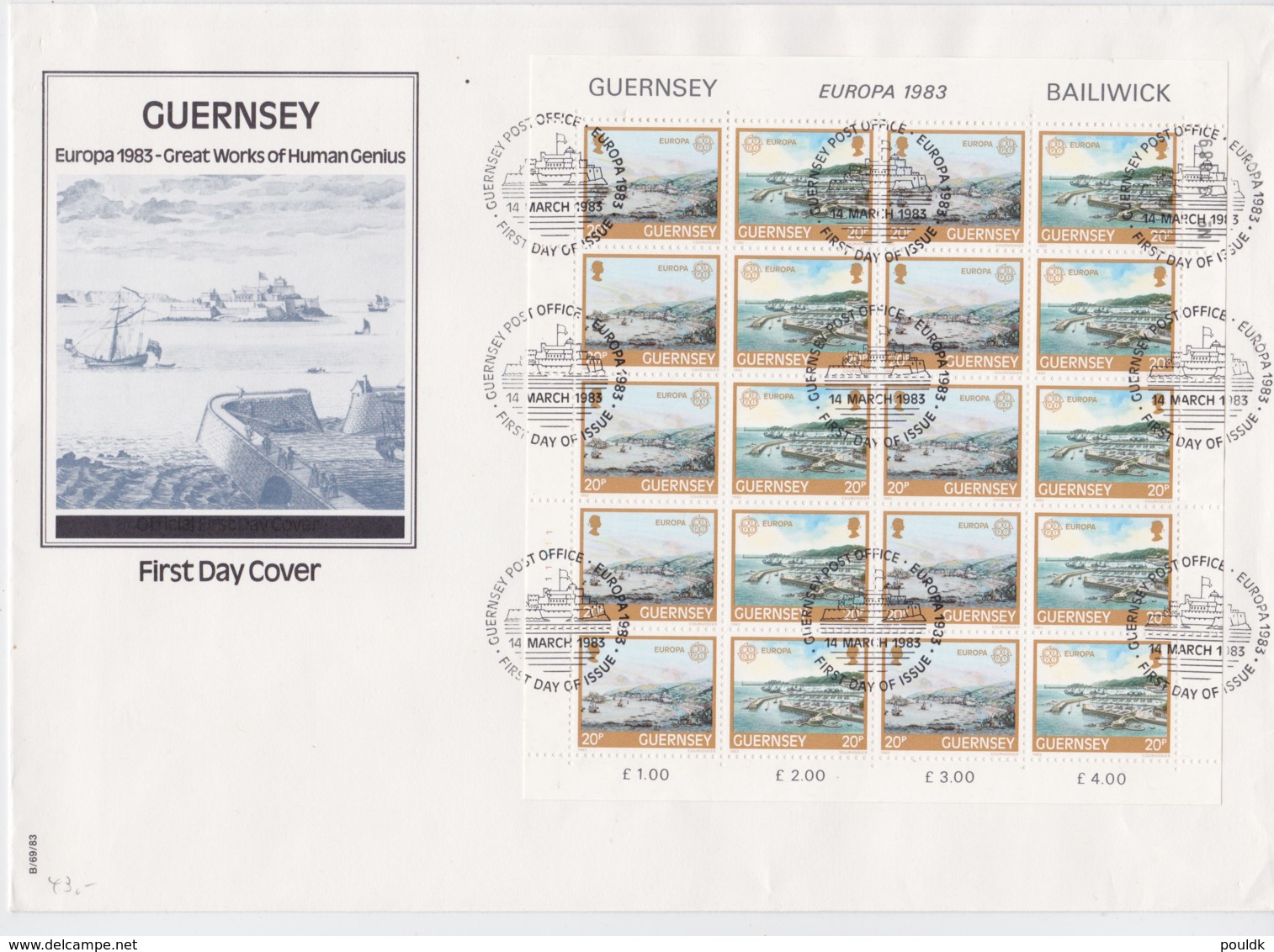 Guernsey 1983 FDC Europa CEPT Complete Sheet  (LAR**A27) - 1983
