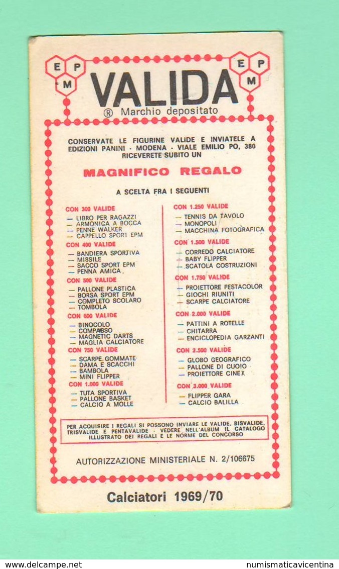 Calcio PANINI VALIDA Figurine Calciatori Nazionale Italiana Parola + Mazzola 1969 / 1970 - Edizione Italiana