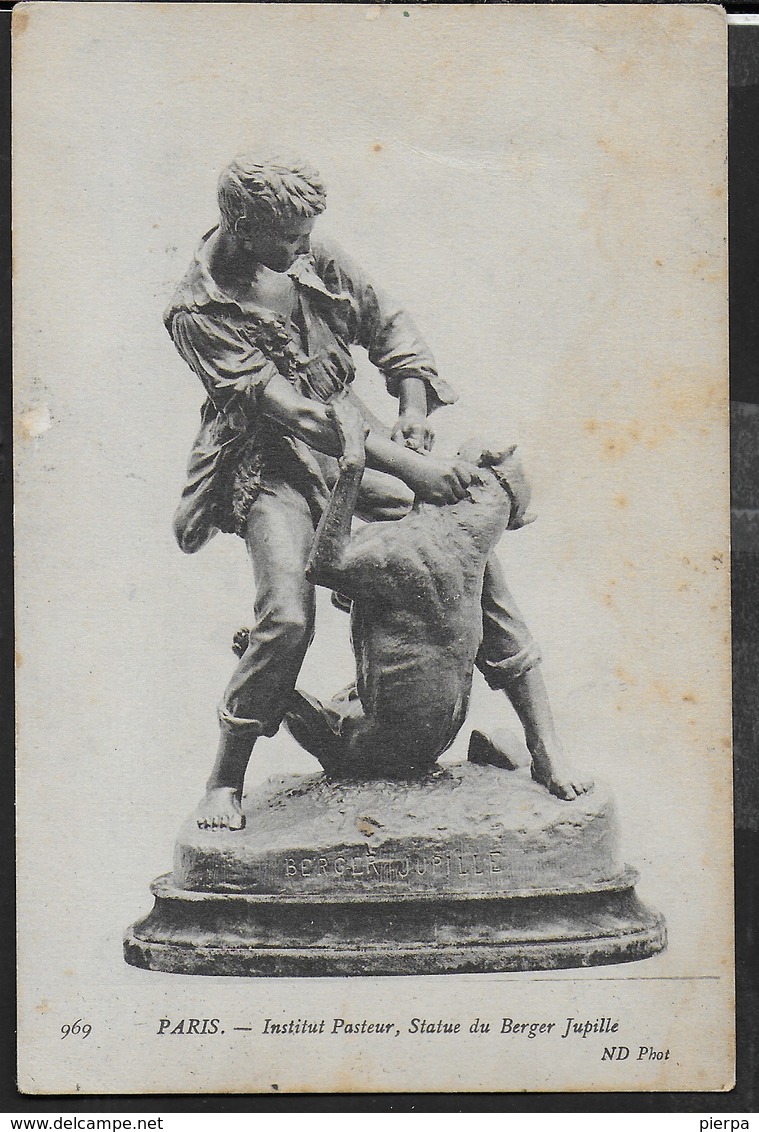 STATUA DI BERGER JUPILLE - PARIS- INSTITUT PASTEUR - FORMATO PICCOLO - VIAGGIATA 1908 FRANCOBOLLO ASPORTATO - Skulpturen