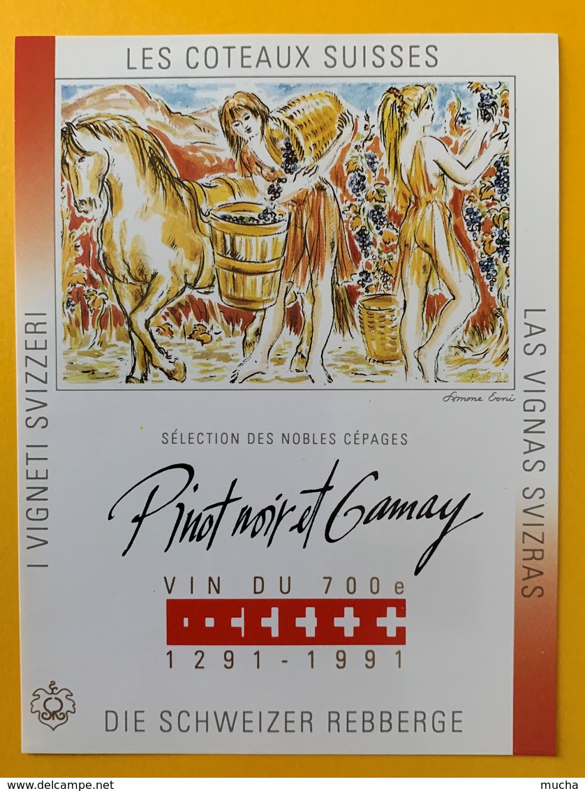 10722 - Les Côteaux Suisses Pinot Noir Et Gamay Illustration Simone Erni - 700 Años De La Confederación Helvética