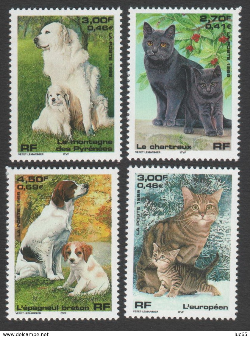 France Neuf Sans Charnière 1999 Série Complète Nature De France Chien Chat  YT 3283 à 3286 - Neufs