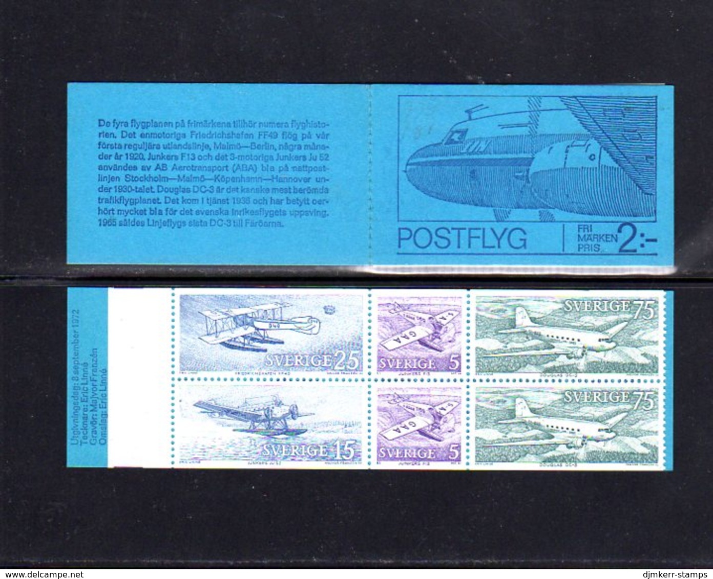 SWEDEN 1972  Postal Aircraft Booklet MNH / **.  Michel MH34 - 1951-80