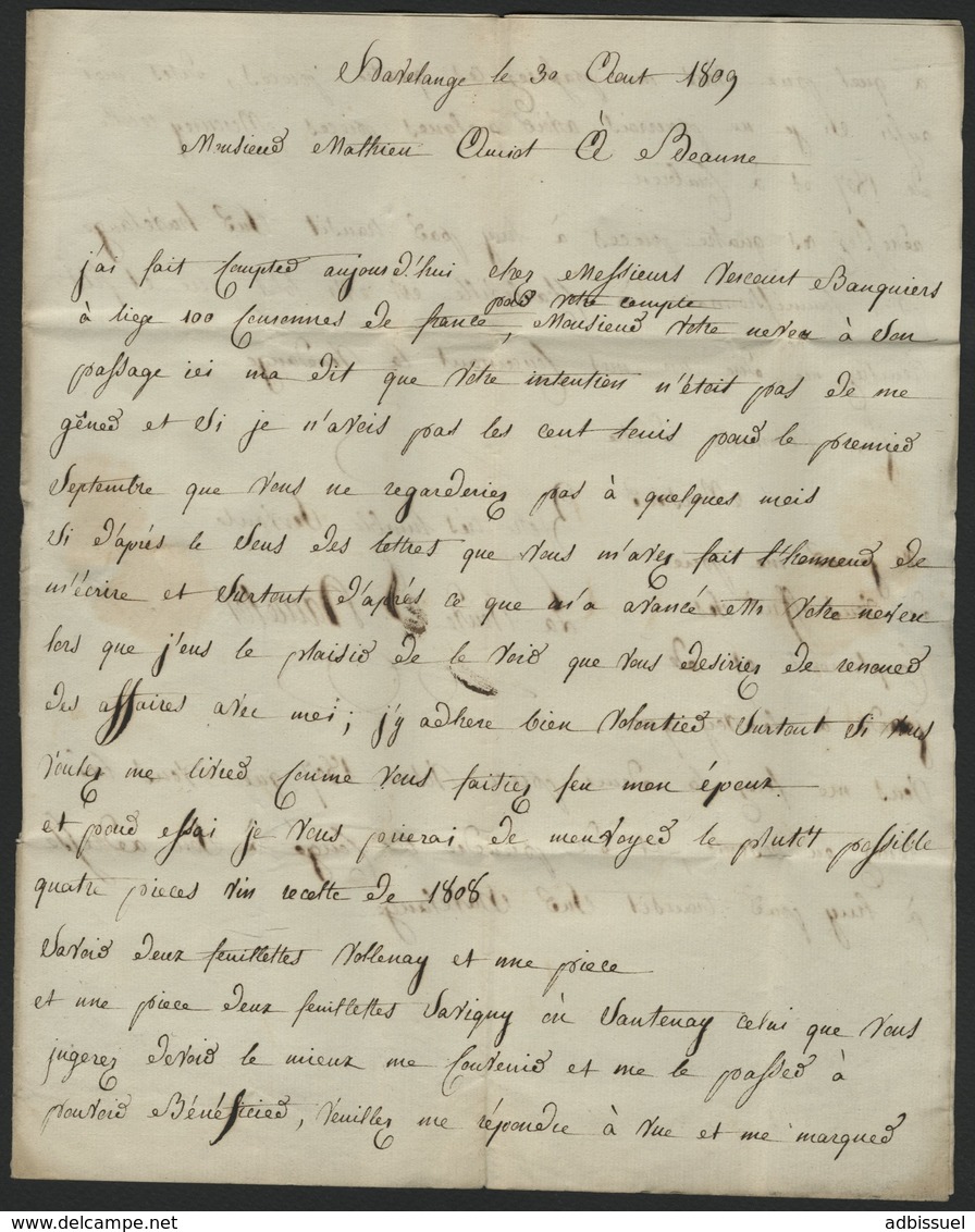 1809 "96/ HUY" En Noir S/ Lettre Datée De Havelange Le 30/08/1809 Et Adressée à Beaune (Bourgogne). Voir Description - 1794-1814 (Franse Tijd)