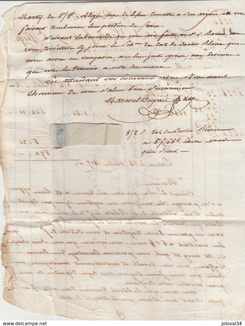 Lettre Facture Avec échantillon Tissu Marcoul Dupau Marque Postale 30 TOULOUSE Haute Garonne 1817 à Osseja PO - 1801-1848: Précurseurs XIX