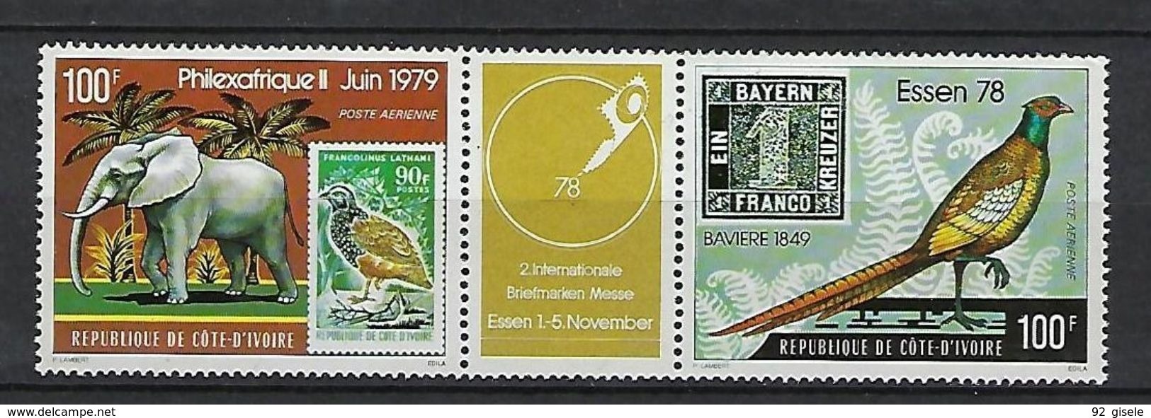 Cote Ivoire Aerien YT 70A Triptyque (PA) " Philexafrique II " 1978 Neuf** - Côte D'Ivoire (1960-...)