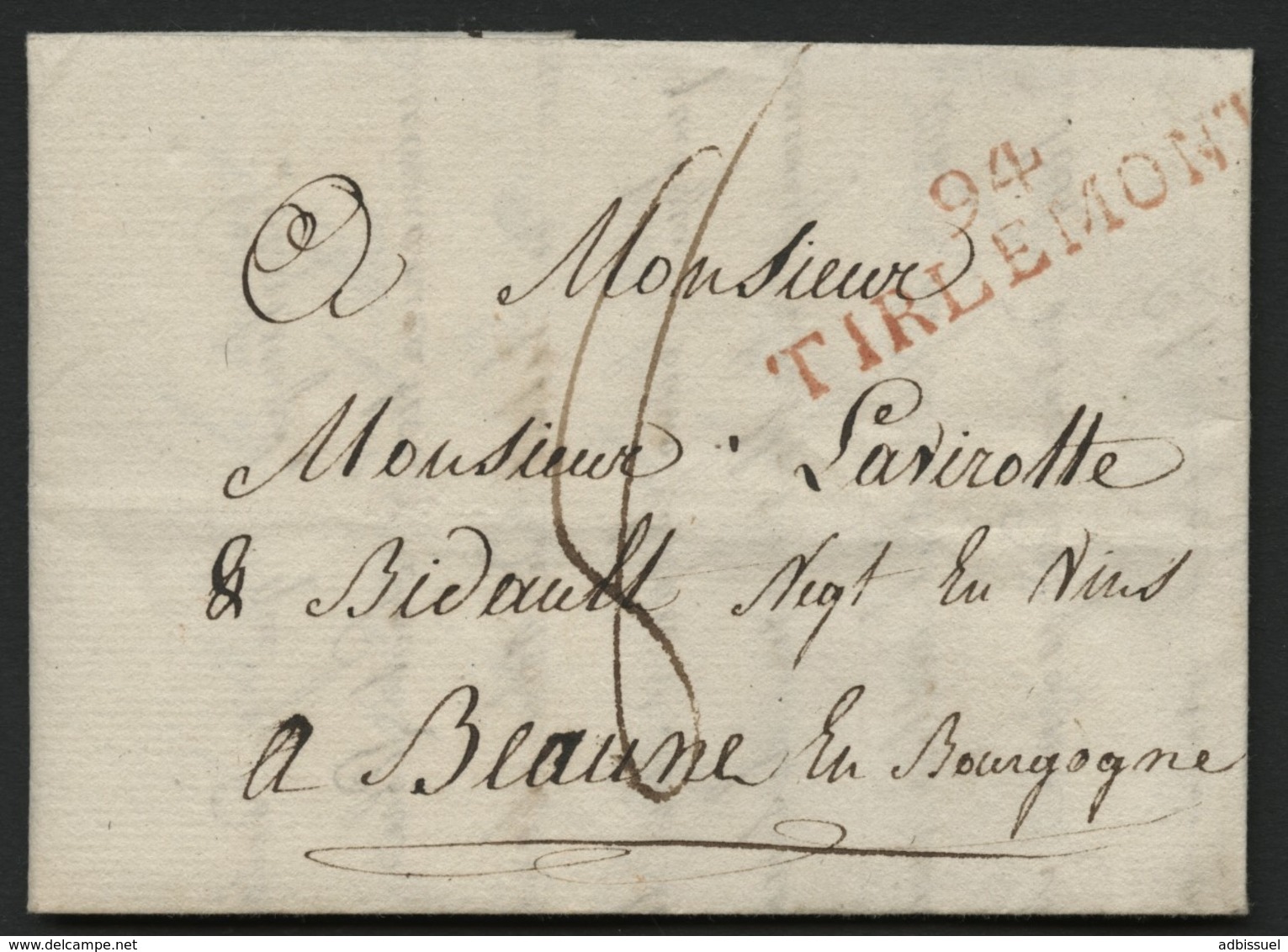 1814 "94 / TIRLEMONT" (47*11) En Rouge S/ Lettre Datée Du 25/04/1814 Adressée à Beaune (Bourgogne). Voir Description - 1792-1815: Dipartimenti Conquistati