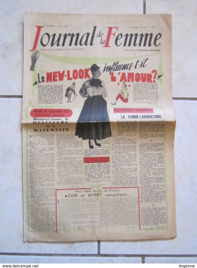 RARE LE JOURNAL De La FEMME Hebdomadaire Interdit Sous L'Occupation Directrice : Raymonde MACHARD  11 AOUT 1948 - Autres & Non Classés