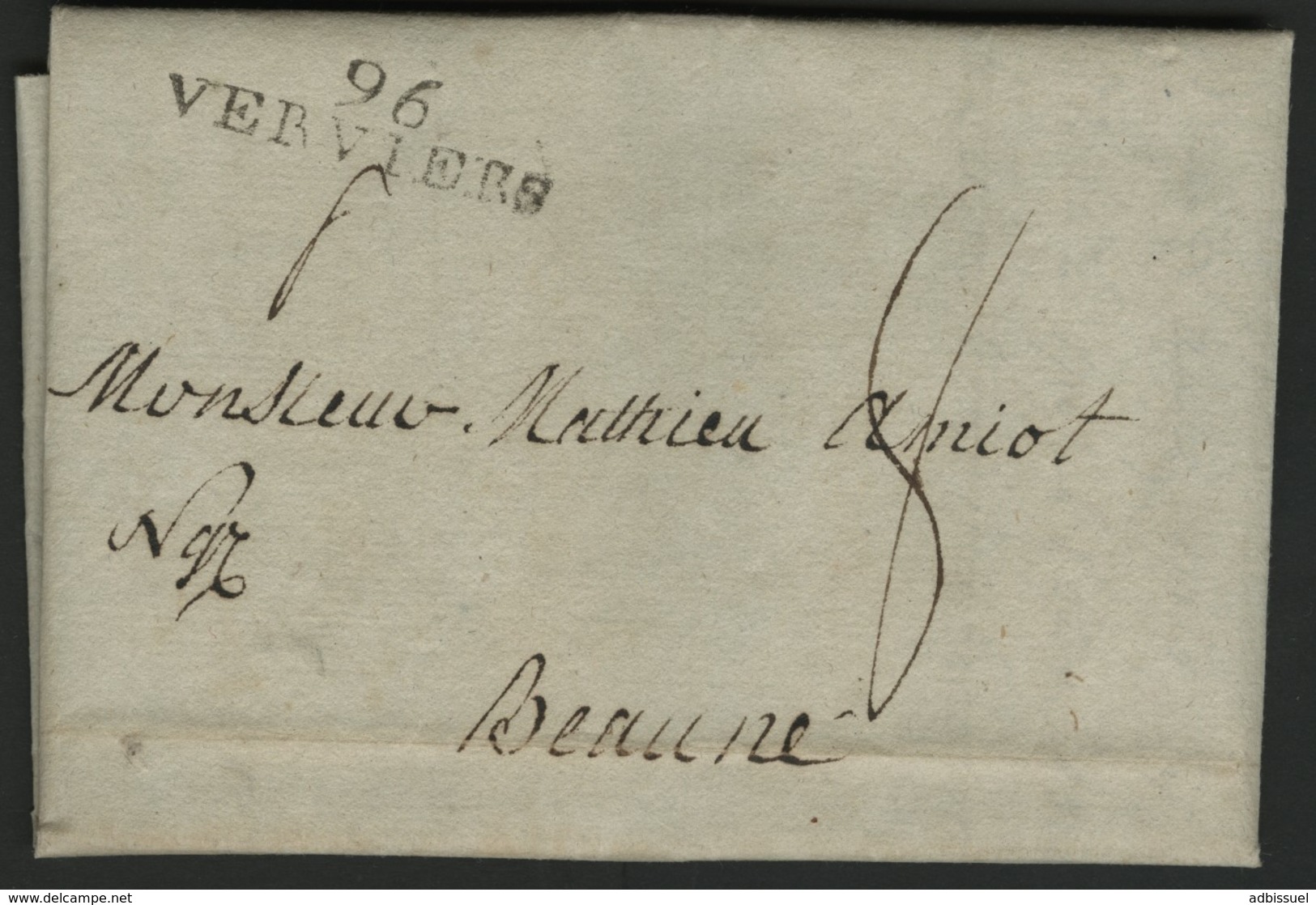 1803 "96 / VERVIERS" (36*10) En Noir S/ Lettre Pour Beaune (Bourgogne). TB. Voir Description - 1792-1815: Départements Conquis