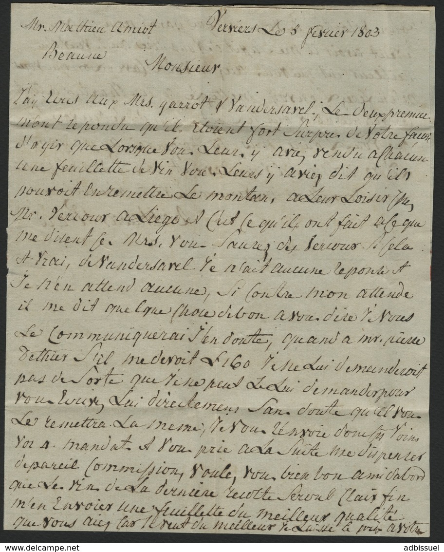 1803 "96 / VERVIERS" (36*10) En Noir S/ Lettre Pour Beaune (Bourgogne). TB. Voir Description - 1792-1815: Départements Conquis