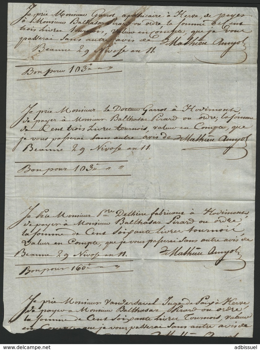 1803 "96 / VERVIERS" (36*10) En Noir S/ Lettre Pour Beaune (Bourgogne). TB. Voir Description - 1792-1815: Départements Conquis