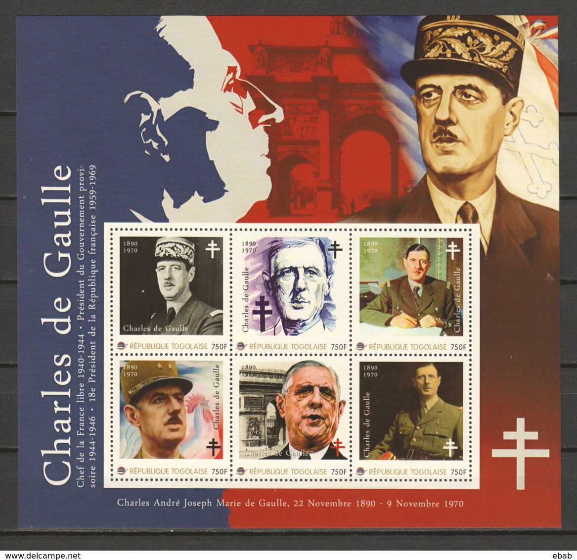 Togo MNH MNH Sheet A1 CHARLES DE GAULLE - De Gaulle (Generaal)