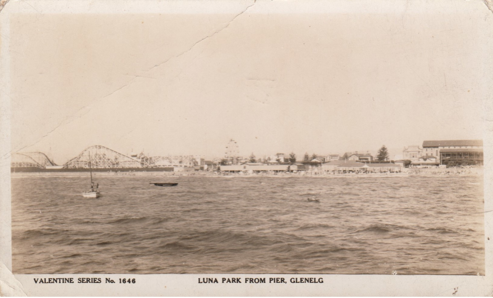 RP: GLENELG , Adelaide , South Australia , 30-40s ; Luna Park From Pier - Adelaide