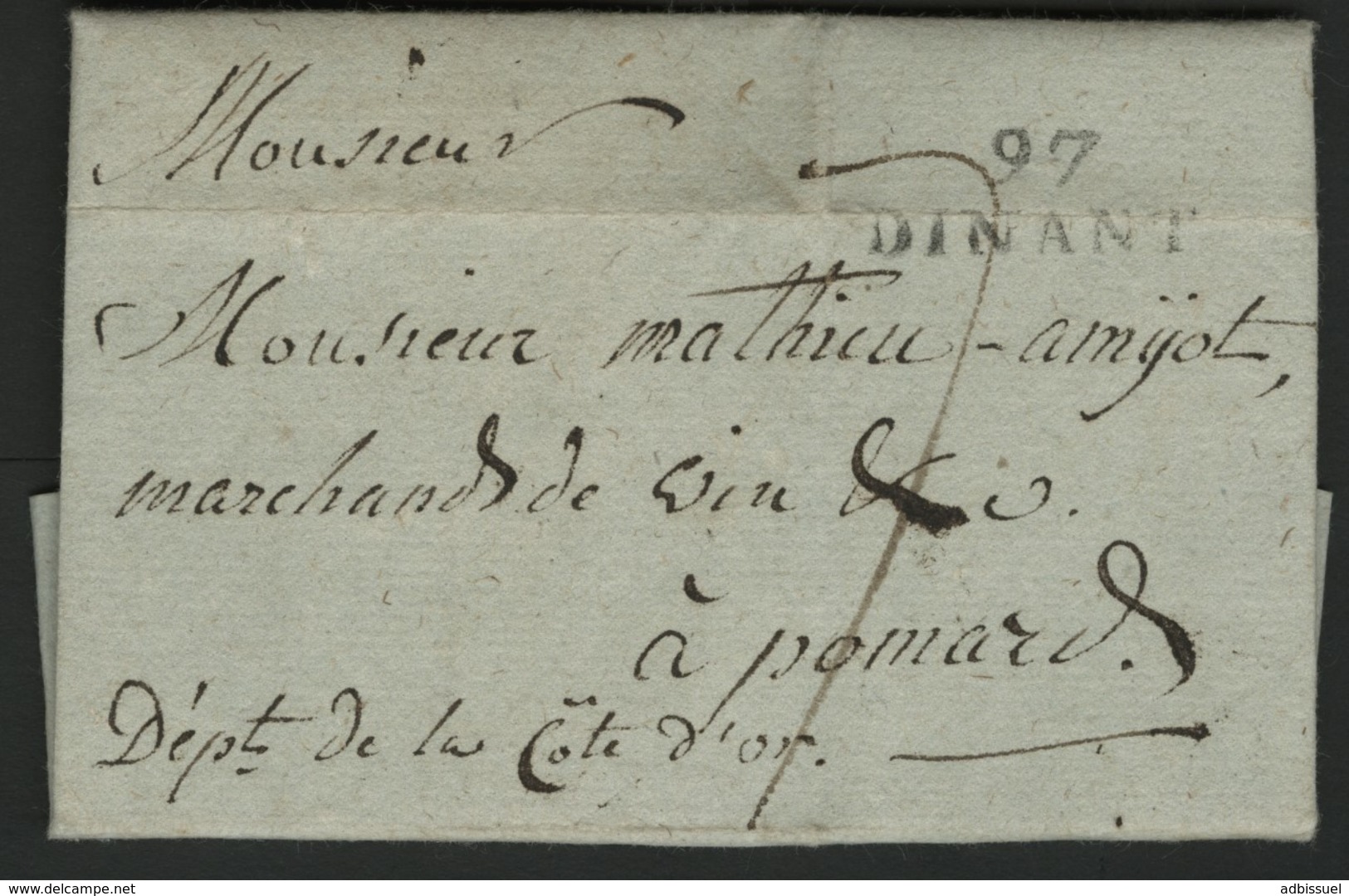 1806 "97 / DINANT" (27*10.5) En Noir S/ Lettre Datée De Bouvignes Sur Meuse Et Adressée à Pommard. Voir Description - 1792-1815: Départements Conquis